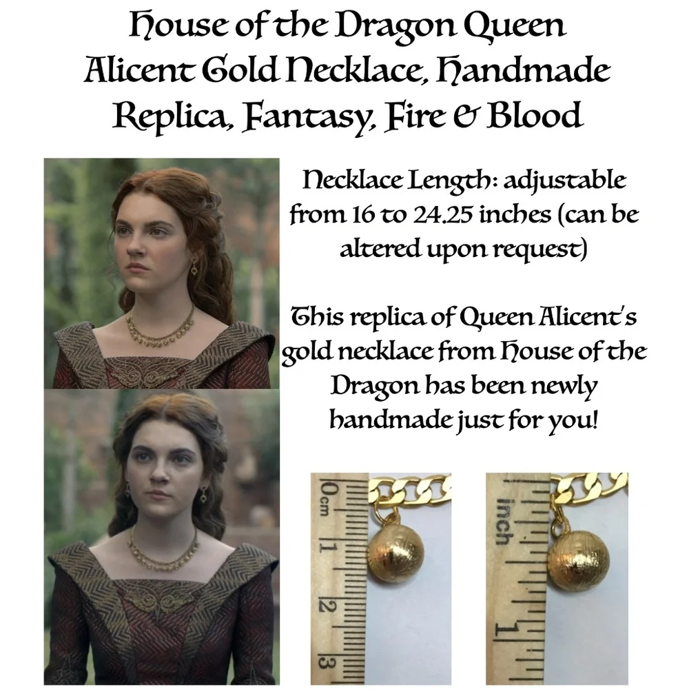 House of the Dragon Queen Alicent Targaryen Gold Necklace, Handmade Replica - Picture 14 of 14